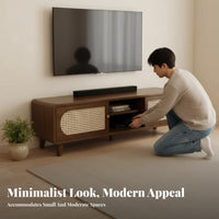 Minimalist Design Rattan Door TV Cabinet Walnut Finish Media Console Floor-Standing Living Room Furniture Spacious Storage for Small Apartment Dwellers, Homeowners, Home, Bedroom