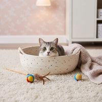 Woven Pet Bed Woven Nest Four-Season Round Pet Bed for Kittens, Small Dogs
