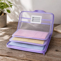 Thickened L-Shaped Mesh Zipper File Bag with Handle for Students, Large Capacity Document Organizer
