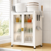 3 Layer Metal Cabinet, Retractable Pantry Cupboard Storage, Dustproof Carbon Steel Kitchen Organizer with Drainage Tray, Modern Minimalist Countertop