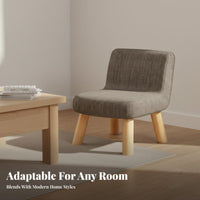 Back Support Upholstered Floor Seat with Backrest Solid Wood Legs Low Stool Multifunctional Small Chair Sturdy Construction for Tea Ceremony Participants, Meditators, Living Room, Entryway, Bay Window, Dormitory