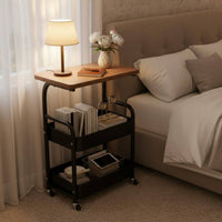 Multifunctional Nightstand with Wheels Space Saving Bedside Storage Trolley Long-Lasting Construction for Bathroom