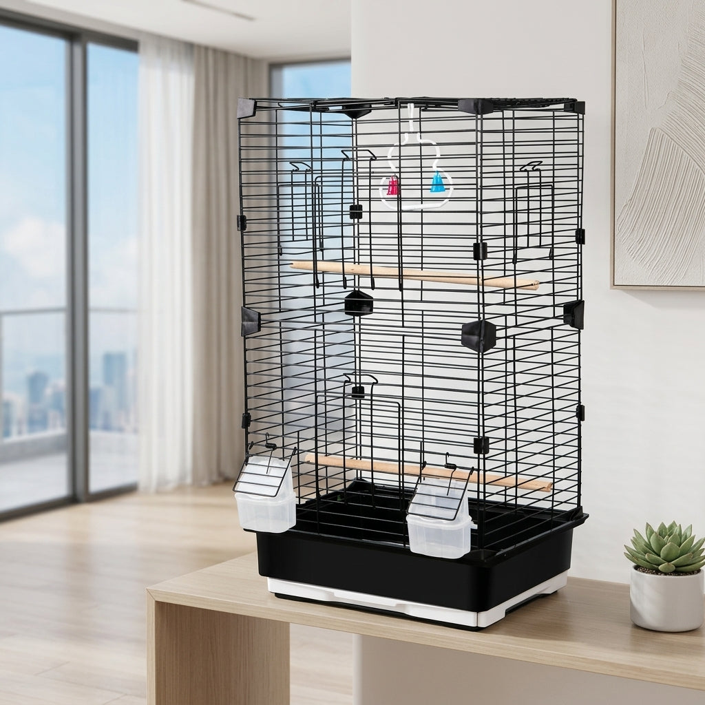 Large Bird Cage and Parrot Cage for Cockatiel, Two-Tier Mansion design Indoor Bird Cage with Accessories, Spacious Habitat for Parakeet Parrot
