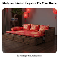 Extendable Classic Bed Multifunctional Solid Wood Storage Sofa Bed Space Saving Walnut Daybed with Drawers for Guests, Adults, Living Room, Sleepovers