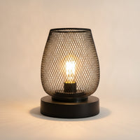 Decorative Table Lamp with Mesh Shade Industrial Mesh Lantern Cordless Desk Light Dimmable for Readers