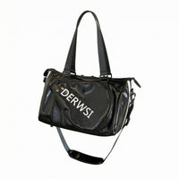 Glossy Rectangular Duffel Bag Detachable Strap PU Duffel Bag Front Flap Pocket