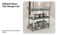 High Load Capacity 3-Tier Serving Cart Easy to Clean 3-Shelf Food Service Cart Multi-Purpose Plastic Rolling Trolley Sturdy Construction for Kitchen Personnel, Office Workers, Mechanics, Restaurants, Canteens, Cafeterias, Kitchens