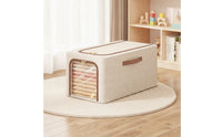 Storage Bin with Metal Frame Space-Saving Storage Box with Lid Foldable Textile Bin Heavy-Duty Portable for Wardrobe, Bedroom