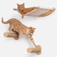 Wall Mounted Cat Furniture Set with Wooden Shelves and Climbing Ladder, Large Cat Bed Hammock for Indoor Cats, Elevated Vertical Play Space