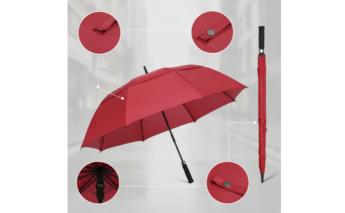 Windproof Umbrella with Curved Handle Straight-Shaft Vented Umbrella Long-Lasting Comfortable for Commuters, Golf, Travel