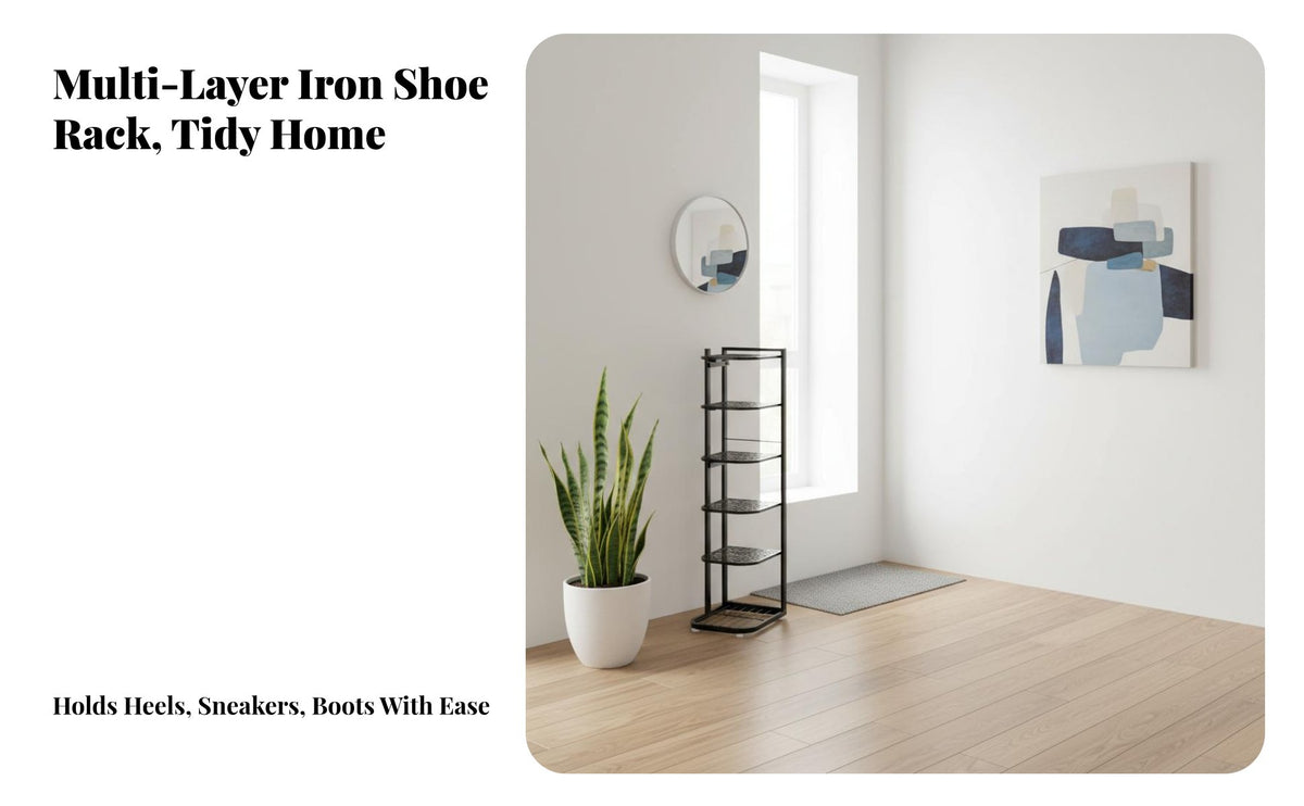 Space Saving Narrow Shoe Rack Small Footprint Narrow Shoe Storage Organizer Long-Lasting Metal Construction Slim Corner Stand Shelf Stable Structure for Apartment Dwellers, Homeowners, Families, Hallway, Bedroom, Dorm Room, Closet