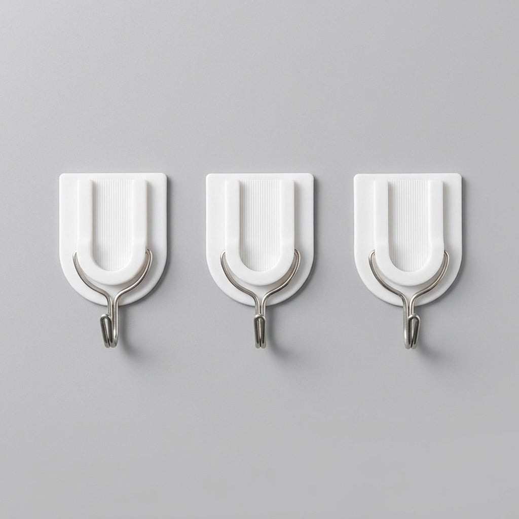 White Adhesive Wall Hooks 3 Pack Heavy Duty No Drill, Utility Hooks for Home Organization and Apartment Decor