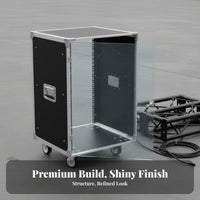 Thickened Metal Frame Rolling Flight Case Heavy-Duty Construction Mobile Audio Rack Reinforced Corners Portable Sound Equipment Case With Casters for DJs, Musicians, Outdoor Events, Home Theater, Studio, Conference Room