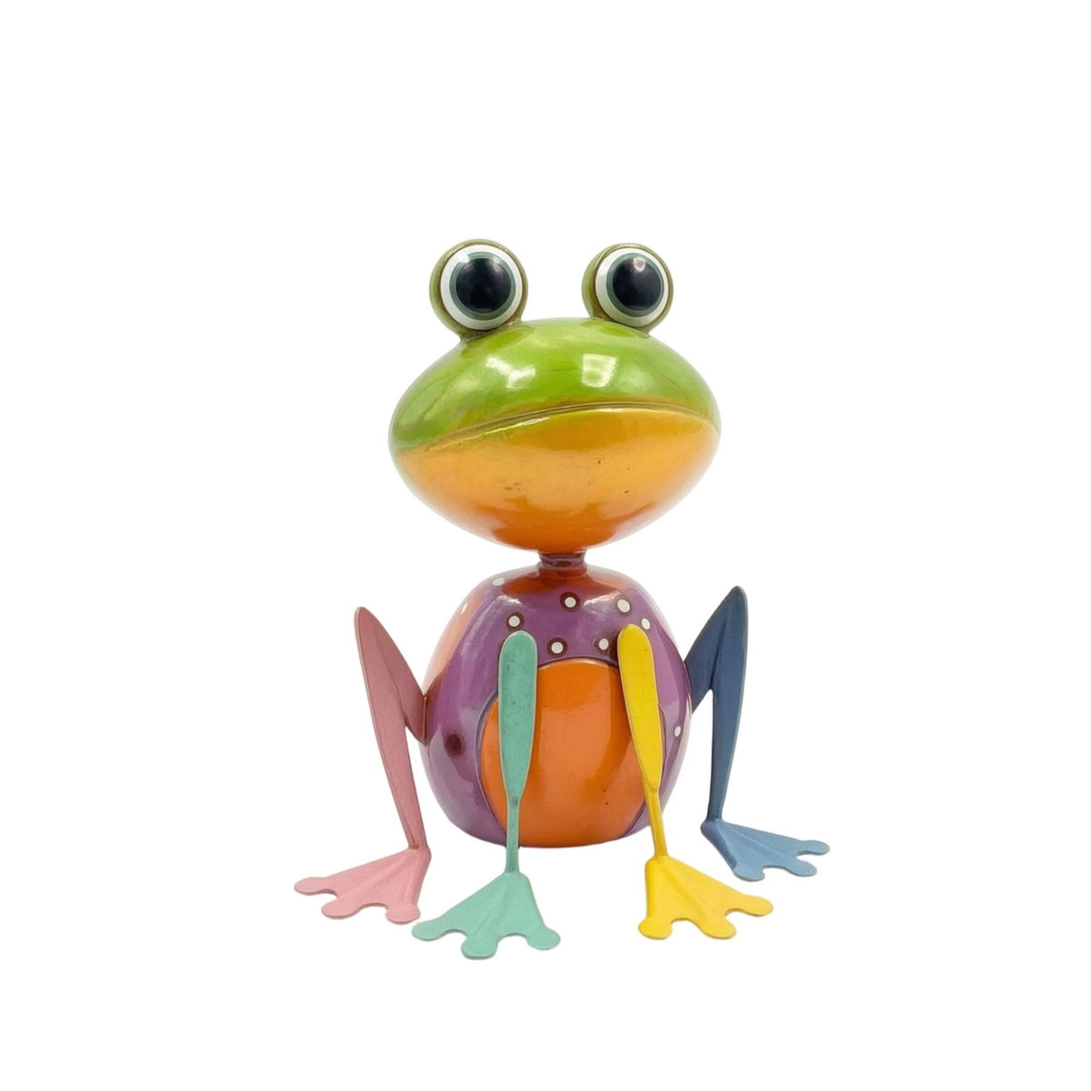 Metal Frog Figurine Hand-Painted Metal Frog Statue Garden Statue Colorful Artisanal for Gardeners, Patio, Balcony