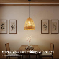Waterproof Bamboo Woven Drop Light Natural Material Chinese Design Chandelier Decorative Hand-Woven Ceiling Light Easy Installation for Restaurant Owners, Interior Designers, DIY Enthusiasts, Courtyard, Garden, Patio, Dining Room