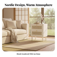 Minimalist Design 2-Drawer Woven-Front Cabinet Compact Size 2-Drawer Storage Stand Multi-Purpose Nightstand Sturdy and Long-Lasting for Homeowners, Renters, Students, Small Areas, Living Room, Entryway, College Dorm