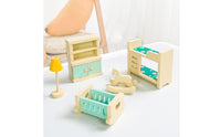 Pastel Miniature Wooden Furniture Set Smooth Wooden Dollhouse Furniture Rounded Edges Dollhouse Accessories Block-Like