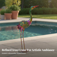 Metal Crane Statue Indoor/Outdoor Use Crane Garden Sculpture Vintage Aesthetic Wrought Metal Avian Sculpture Decor for Patio, Poolside, Backyard