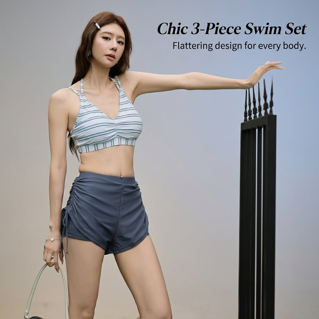 Swimsuits for Women, 3 Piece Set with Padded Bra for Water Sports, High Waist Swimming Costume for All Ages