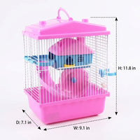 Hamster Cage Habitat for Dwarf Hamster, Single-Level Rectangular Enclosure with Handle and Exercise Tube, Indoor Use All Seasons