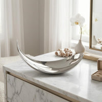Mirror-Finish Tray Silver Curved-Moon Tray Decorative Curved-Moon Dish
