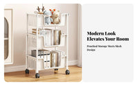 Space-Saving Multi-Tier Rolling Bookshelf with Wheels Multi-Tier Rolling Rack Large Capacity Book Trolley Strong Load-Bearing for Students, Home Office Workers, Teachers, Study Room, Bedroom, Classroom