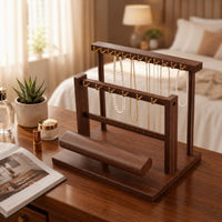uncoveredFrame Wood Jewelry Display Rack Desktop Two-Tier Jewelry Organizer Gold-Tone 2 Tier T-Shaped Bar Display Wooden