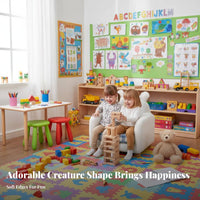 Removable and launderable Cover CreatureThemed Loveseat Cute Cartoon Design kids' Furniture durable Wood Frame children's Seating Easy to Clean for Toddlers, Preschoolers, Parents, Kindergarten, Daycare, Playroom, storytime corner