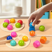 Educational Wooden Sorting Toy with Cups Rainbow Color Sorting Toy Toddler Wooden Matching Game for Homeschool