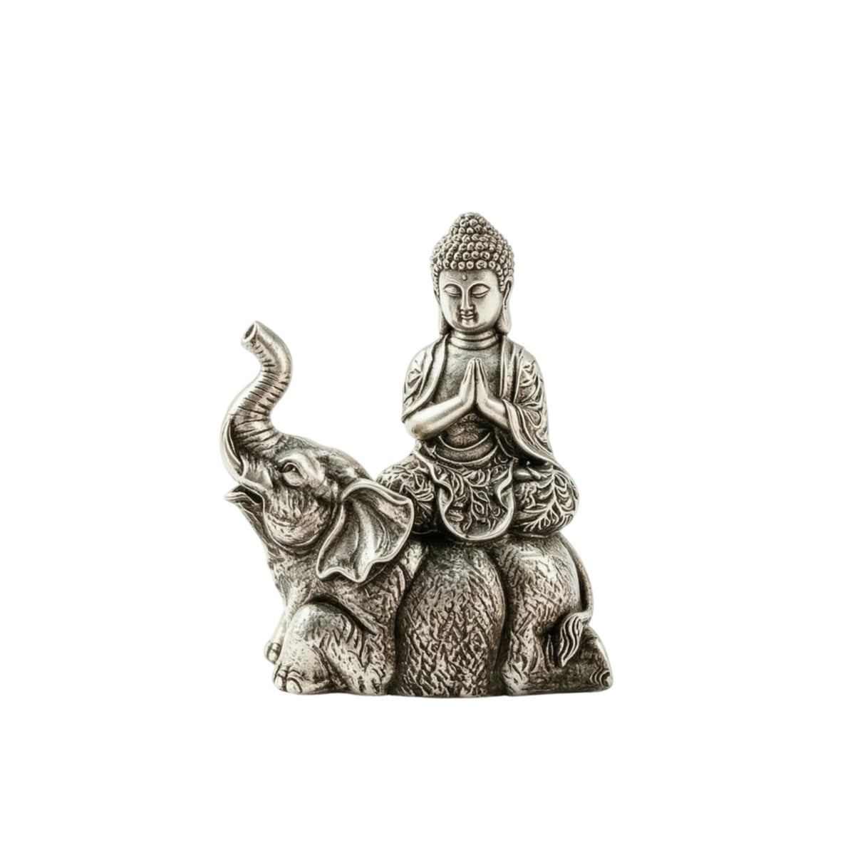 Carved-Style Buddha on Elephant Figurine Compact Buddha Statue with Elephant Peaceful Zen Tabletop Figurine Serene for Buddhists