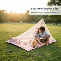 Outdoor Picnic Mat with Mosquito Net, Portable Camping Anti-Bite Mesh Cover, Waterproof
