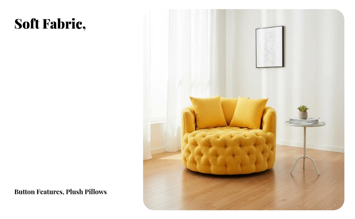 Nordic design Upholstered Armchair space-efficient Footprint Tufted rotating Armchair Plush Upholstery Single Sofa firm-density Foam pad for Apartment Dwellers, Interior Design aficionados, Living Room, Small Spaces, Bedroom, study corner