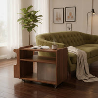 Solid Wood Mobile Side Table with Shelves Compact Rolling Side Table Space-Saving Rolling Utility Cart Multipurpose for Homeowners