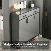 Modern Design 3-Door Entryway Sideboard with Drawers Large Capacity Shoe Cabinet Wide Countertop Footwear Rack Space-Saving for Homeowners, Apartment Dwellers, Families, Hallway, Living Room, Closet, Bedroom