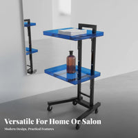Foldable Salon Trolley Acrylic Trays Portable Cosmetic Trolley Hairdressing Tool Cart Space-Saving 2-Tier Rolling Cart