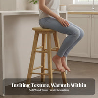 Sturdy Construction Simple Wooden Stool Heavy Duty Wooden Bar Stool Easy Assembly Household Furniture Built-in Footrests for Adults, Homeowners, Cafe, Dining Room, Pub