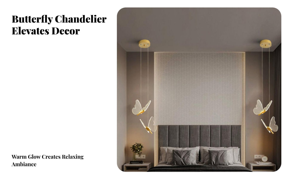 Modern Luxury Design Butterfly Hanging Light Nordic Simple Design LED Butterfly Hanging Lamp Adjustable Long Wire Bedside Hanging Light Flicker-Non-Flickering for Interior Designers, Homeowners, Adults, Bar Counter, Bedroom, Dining Room, Kitchen Island