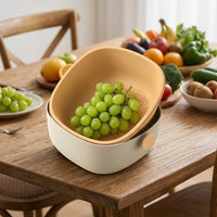 Pasta Strainer with Bowl, Rectangular Strainer Bowl Set 26x23.5x11.6cm, Double-layer Fruit Vegetable Strainer for Washing and Draining