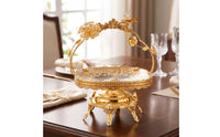 Ornate Fruit Basket with Handle Gold-Colored Decorative Tray with Handle Multi-Purpose Basket Tray with Handles Versatile for Hosts, Dining Table