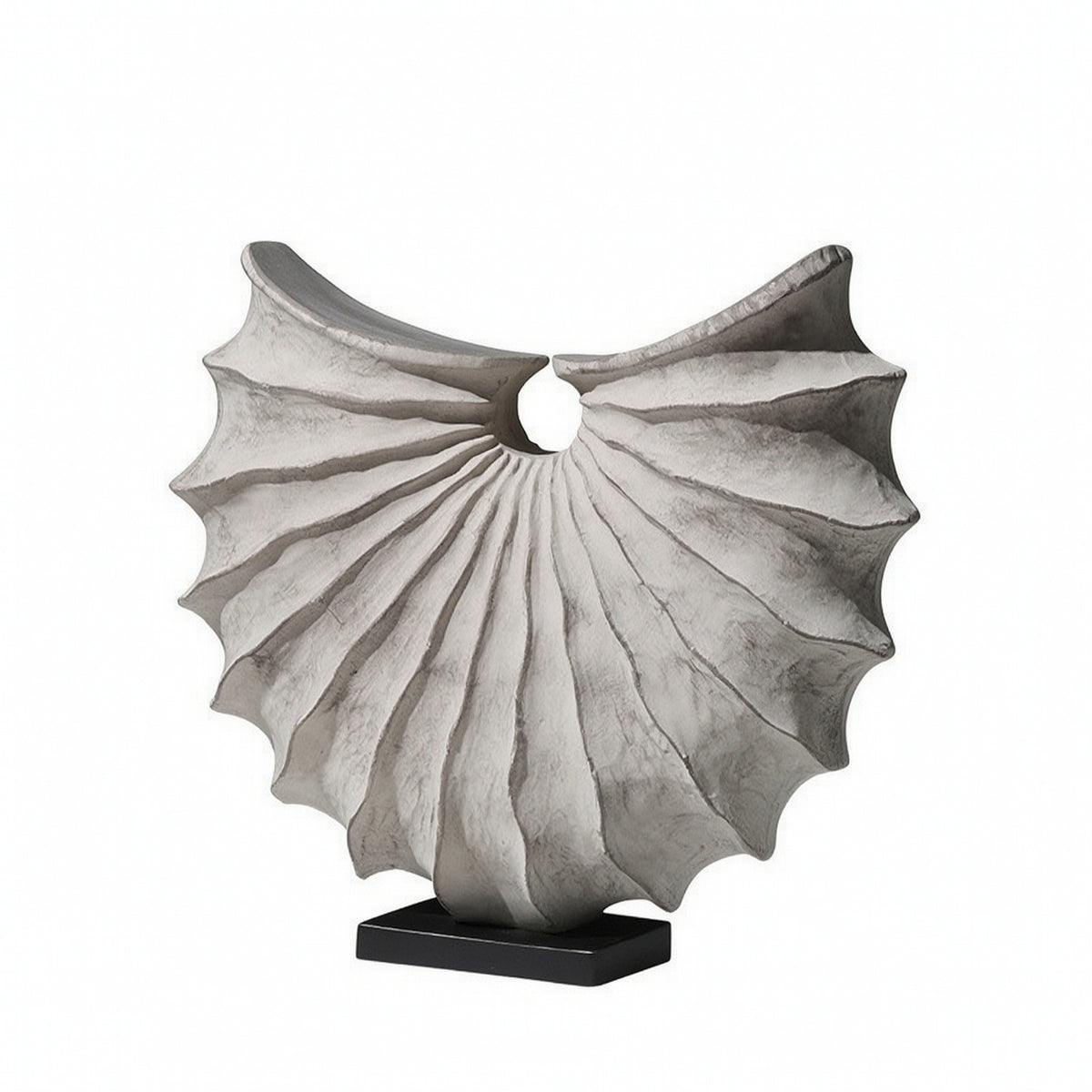 Textured Shell Sculpture Modern Sculpture with Base Abstract Ribbed Fan Statue Geometric for Interior Designers, Living Room, Entryway, Office Reception, Mantel