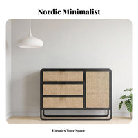 Rattan Door Cabinet Nordic and Design Rattan Door Cupboard Sturdy Wood Frame Ample Storage for Teahouse Managers