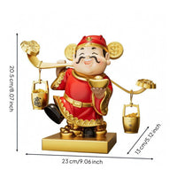 Wealth Ornament Red and Gold Finish Fortune God Figurine Stable Base Home Decor