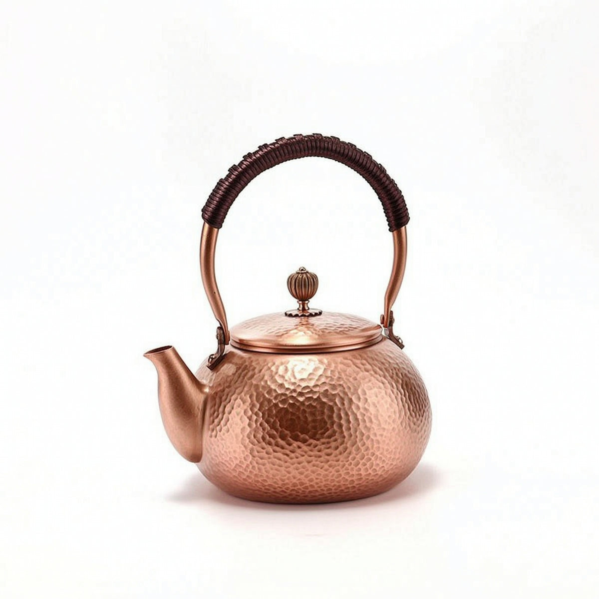 Curved Spout Copper Tea Kettle Wrapped Handle Tea Kettle with Lid Large Capacity Handmade for Hosts, Kitchen