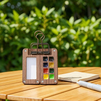 Watercolor Palette with Binder Clip Small Watercolor Palette with Clip Wooden Paint Box for Journalers