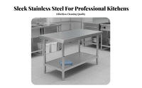 Easy to Clean Stainless Steel Work Table Commercial Kitchen Prep Table High Load Capacity Metal Food Prep Station Brushed Finish for Restaurant Crew, Warehouse Workers, Home Cooks, Workshop, Garage, Laundry Room