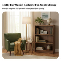 8-Tier Book Rack Walnut Finish Narrow Storage Cabinet Vintage Design Adjustable Shelves for Collectors, Renters, Bedroom