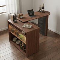 Solid Wood Dining Island Space Saving Retractable Sideboard with Desk