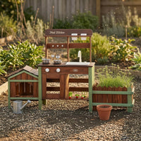 Wooden Outdoor-Pretend Kitchen Storage Space Pretend Cooking Playset Round Knobs Infant Toy