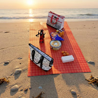 Picnic Blanket and Camping Mat with Carry Handle, Double-Sided Waterproof Camping Blanket for Beach Use, Plaid Polypropylene Grass Mat