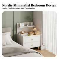 Easy Assembly Modern Nightstand 2 Drawers Thickened Board Modern 2-Drawer Nightstand Multi-Functional Bedside Storage Shelf Table for Apartment Dwellers, Students, Homeowners, Dorm Room